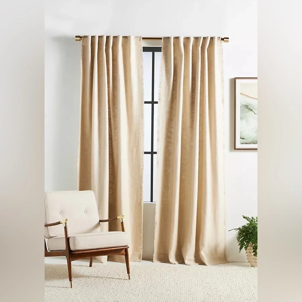 Anthropologie Luxe Linen Blend Curtain Panel set New 50 x 108
